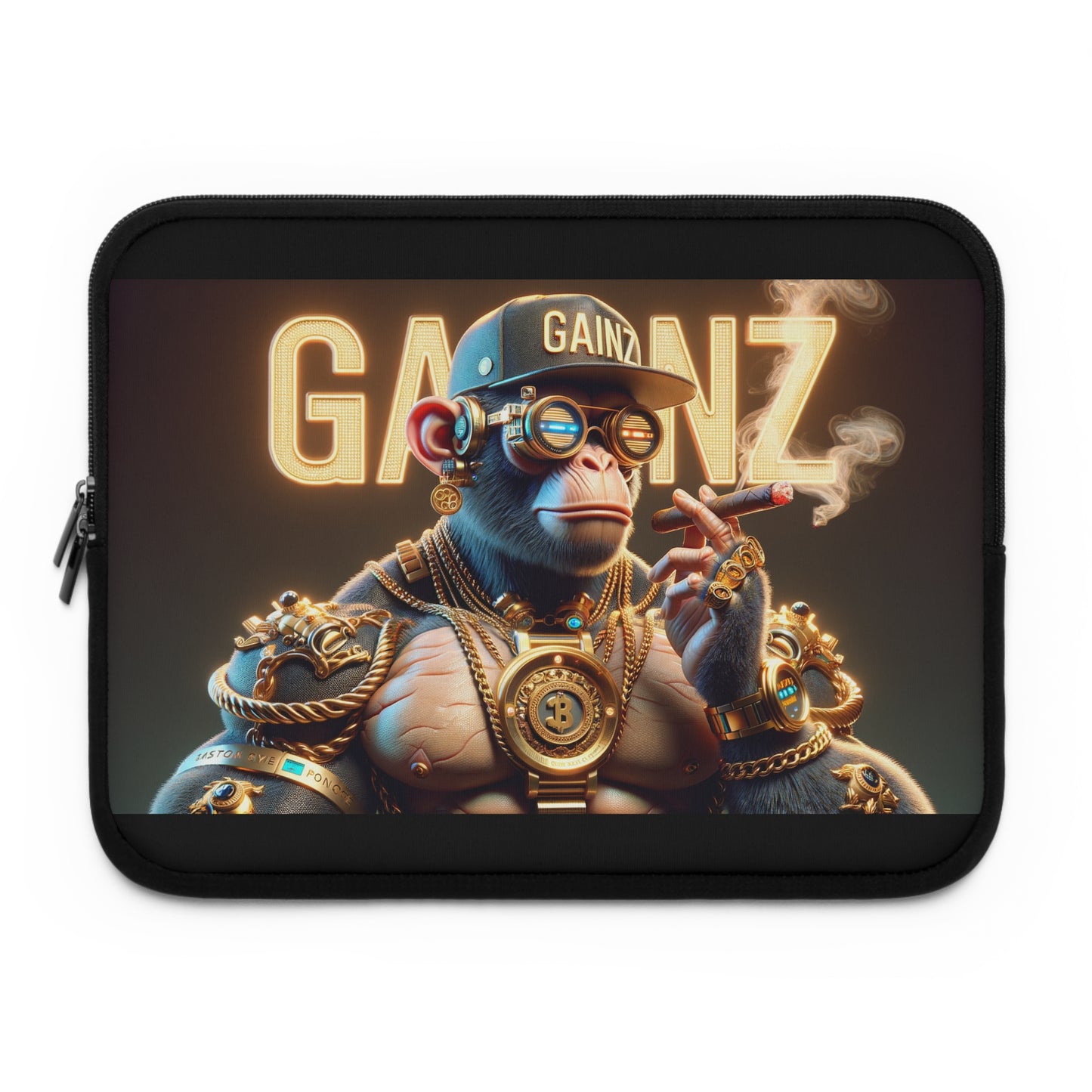 Trendy Monkey Laptop Sleeve - Stylish Tech Case with 'GAINZ' Design