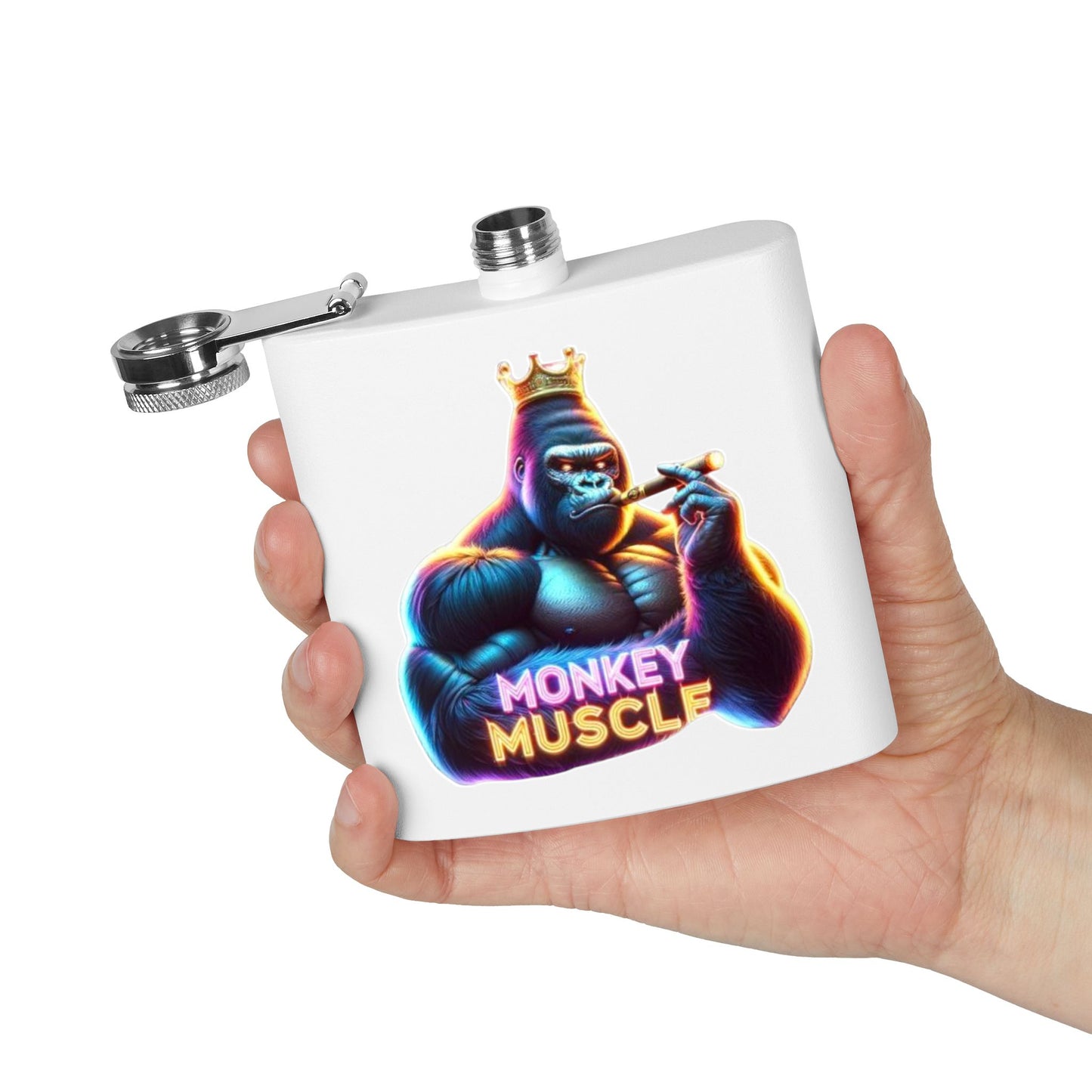 OG Monkey muscle logo - Stainless Steel Flask, 6oz